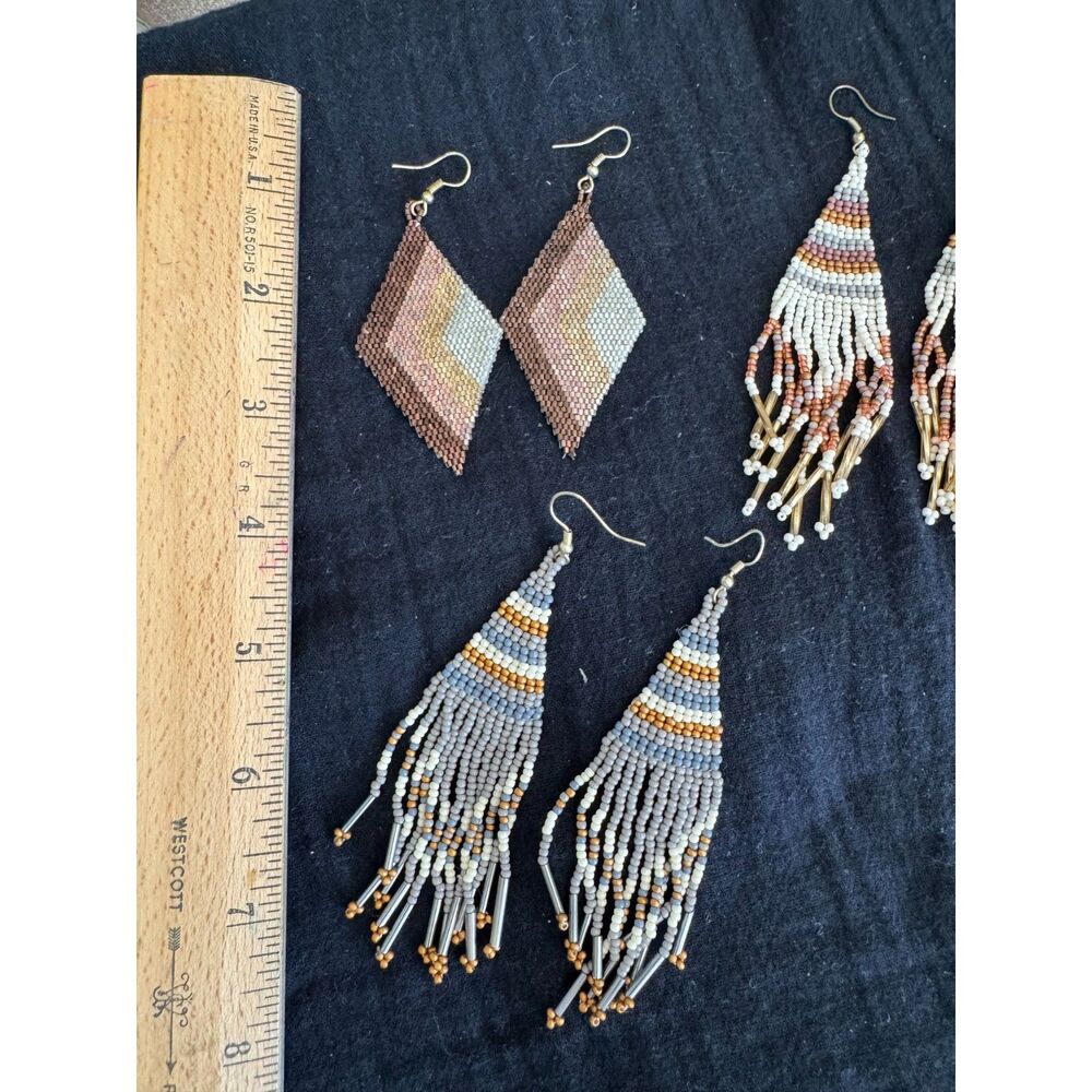 Fall Seed Bead Earring Lot 3 Pairs Boho Fringe Earth Tones